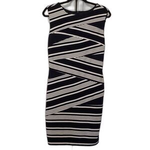 Adrianna Papell dark navy blue and white dress sleeveless shift striped size 10